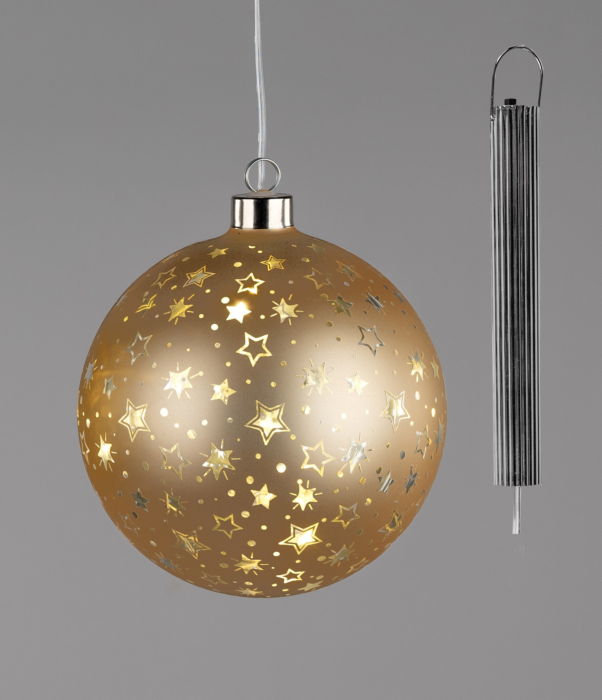 LEDDeko Kugel 12cm Champagn.+Timer zum hängen Winterzeit m. formano